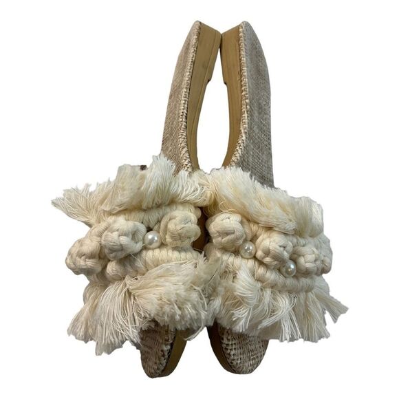 WOMEN Sandals Beige Macrame slippers Cotton knot Trassel Strap withPurse SIZE 8. - Picture 6 of 16